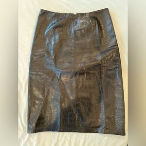 Ralph Lauren Polo Jeans Co. Black Leather Croc Embossed Skirt, Size 4